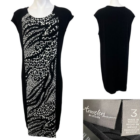 Chico's Dresses & Skirts - Chico’s Travelers dress 3 US plus size 1X(16/18) black colorblock animal print